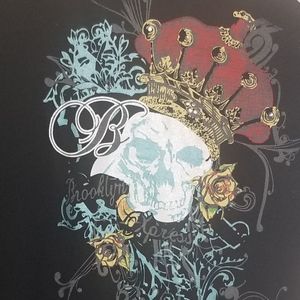 Brooklyn Xpress Mens Short Sleeve T Shirt XL Black Skull Flower Stones Y2K